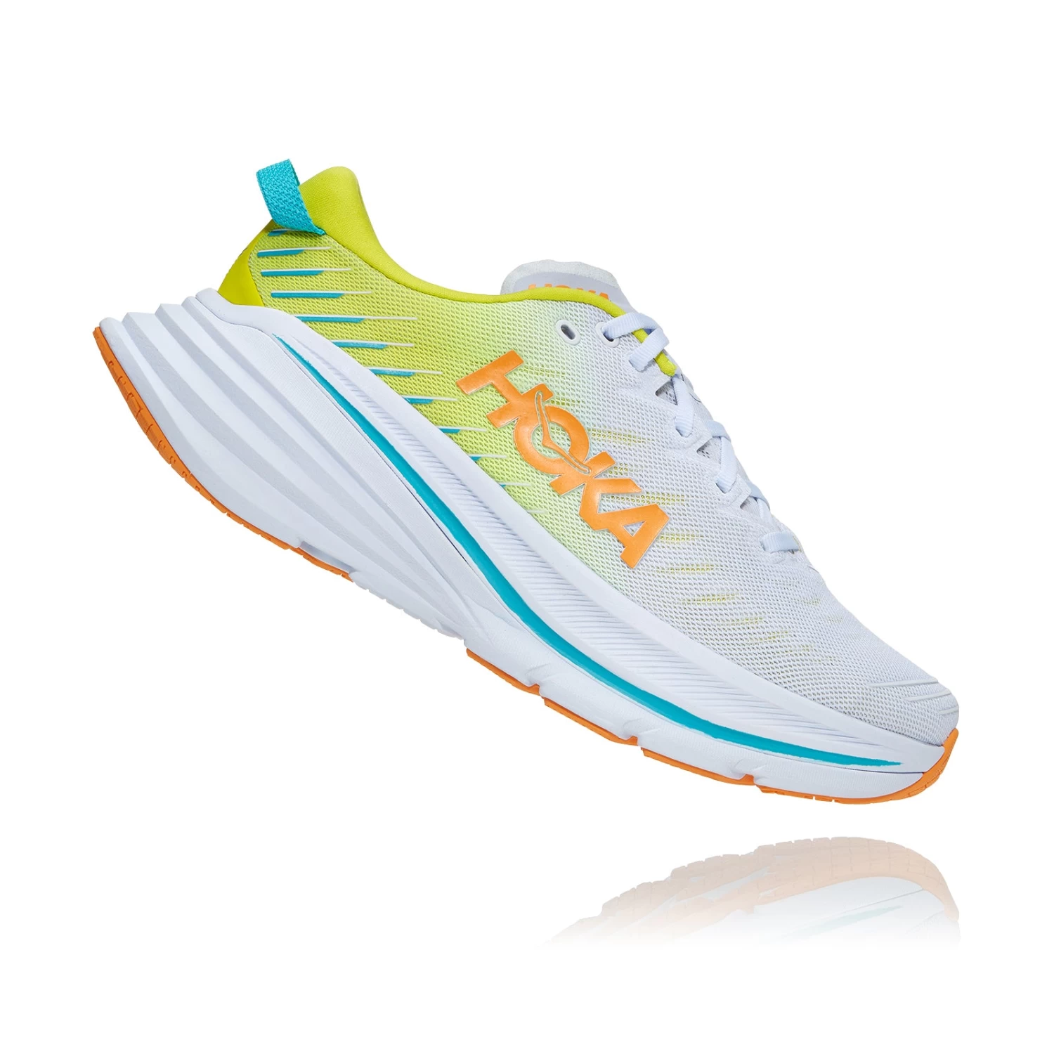 Hoka Men's Bondi X Running Shoe - White/Evening Primrose - Regular (D) 1 Hoka Men's Bondi X Running Shoe - White/Evening Primrose - Regular (D)