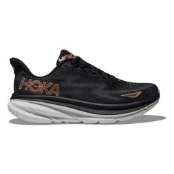 Hoka Women's Clifton 9 Running Shoe - Black/Rose Gold - Wide (D)