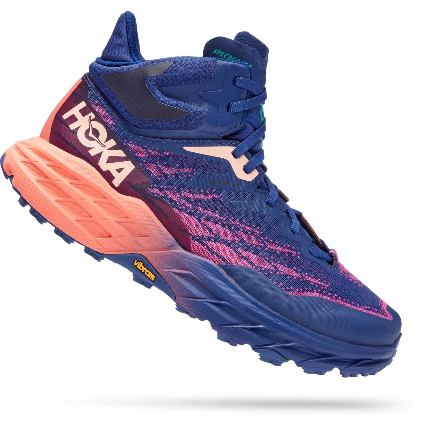 Hoka Speedgoat 5 Mid GTX Women's Running Shoes - Bellwether Blue / Camellia 3 Hoka Speedgoat 5 Mid GTX Women's Running Shoes - Bellwether Blue / Camellia - Image 3
